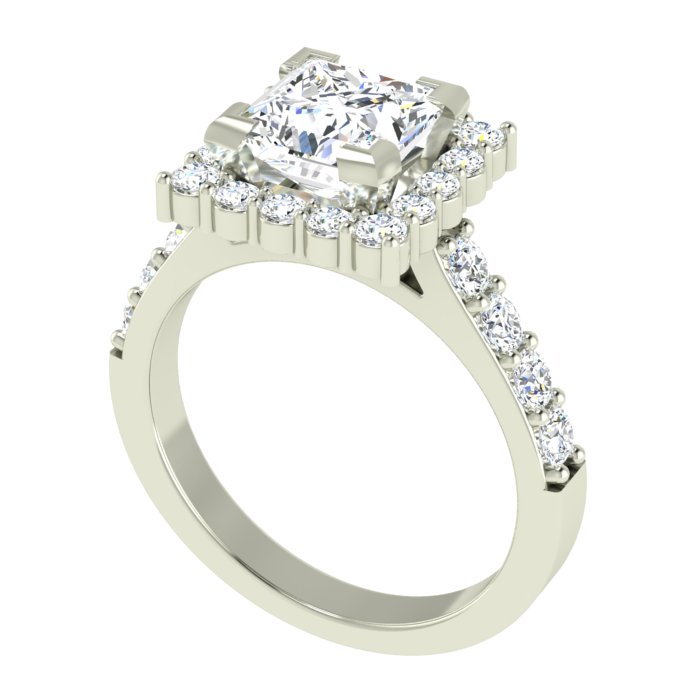 14K WHITE GOLD 10MM SQUARE DIAMOND HALO ENGAGEMENT RING